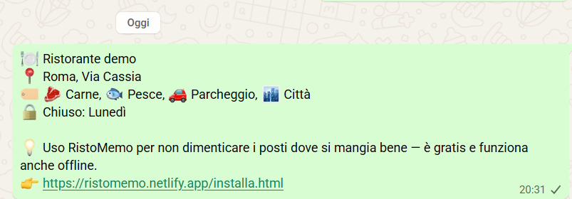 Condivisione WhatsApp